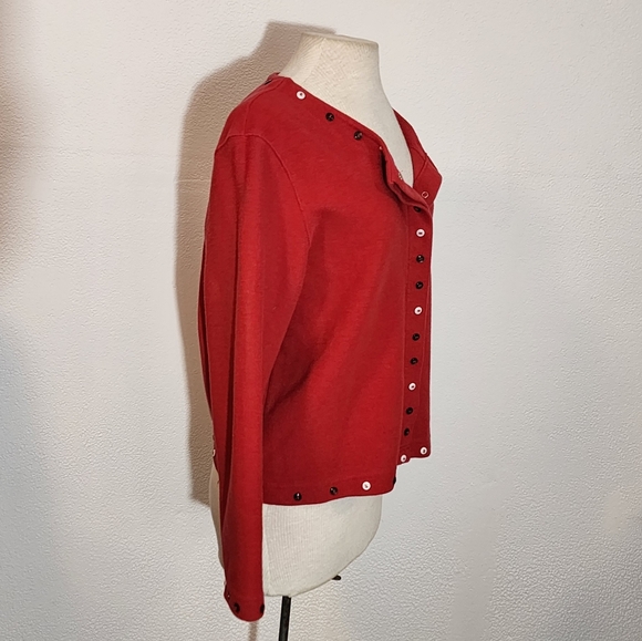 C & B Button Detail Snap Cardigan Red Size L - Picture 5 of 16